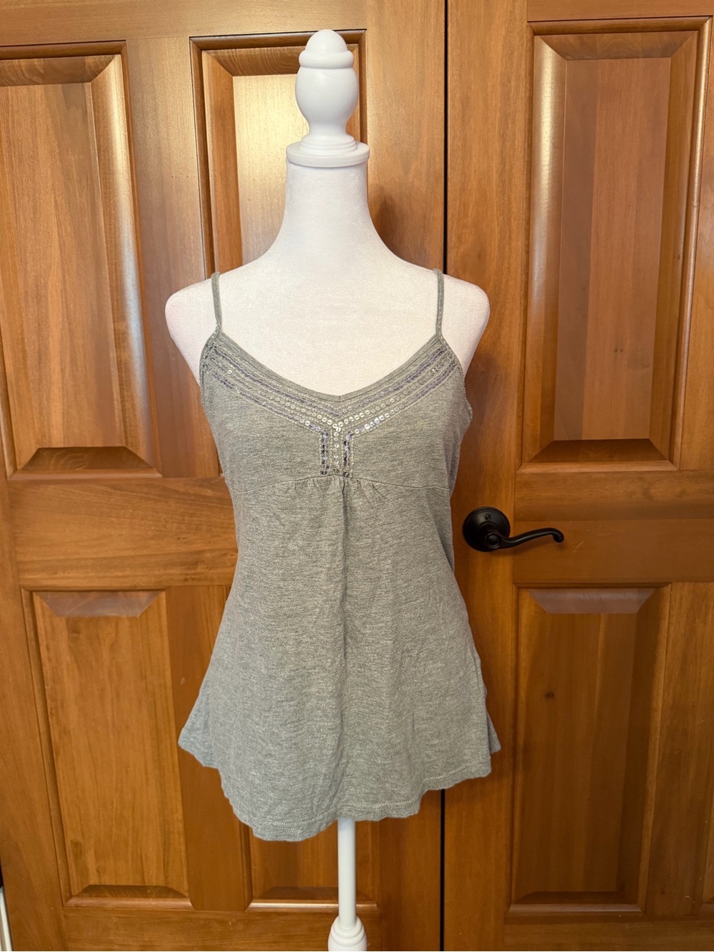 Aeropostale Gray Sequin Babydoll Cami Tank Women’s Size Large